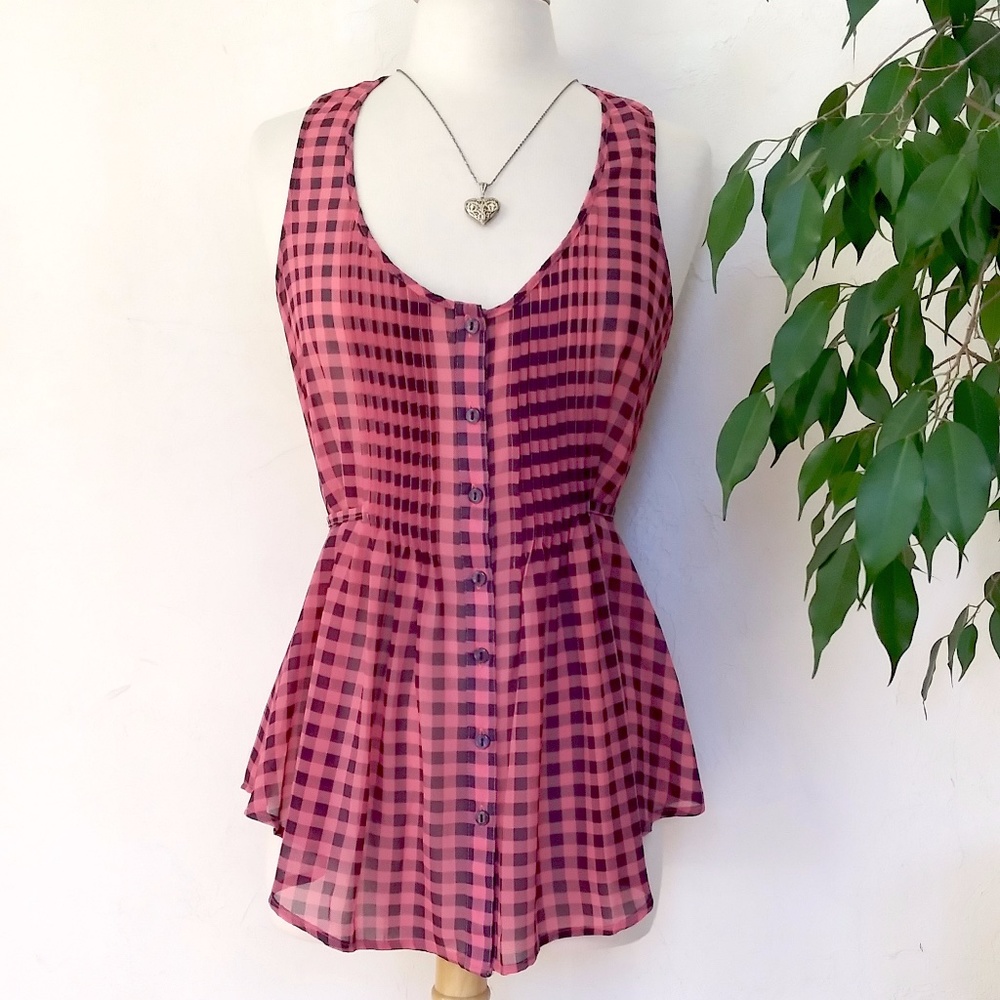 American Rag Tank Top Pink and Navy Plaid  Top